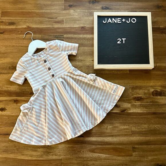 Jane and Jo Annie Knit Dress Pink White Sweetie Pie Stripe Short Sleeve Girls 2T - Picture 1 of 8